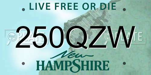 250QZW New Hampshire License Plate
