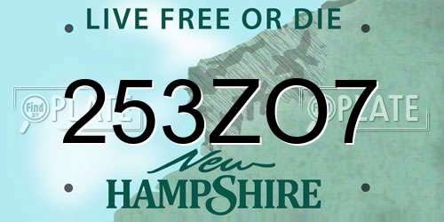 253ZO7 New Hampshire License Plate