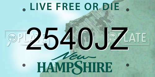 2540JZ New Hampshire License Plate