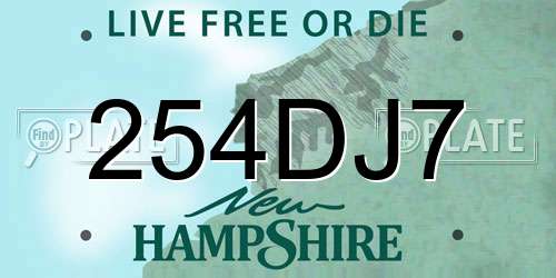254DJ7 New Hampshire License Plate