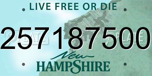 257187500 New Hampshire License Plate