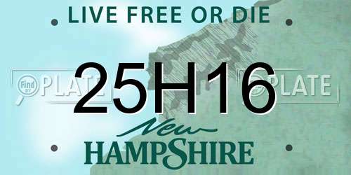 25H16 New Hampshire License Plate