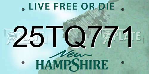 25TQ771 New Hampshire License Plate