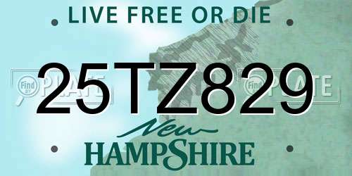 25TZ829 New Hampshire License Plate
