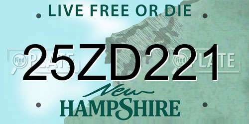 25ZD221 New Hampshire License Plate