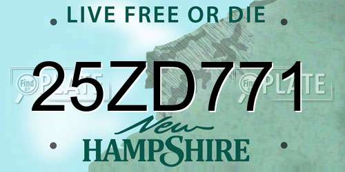 25ZD771 New Hampshire License Plate