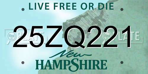 25ZQ221 New Hampshire License Plate