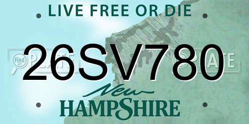 26SV780 New Hampshire License Plate
