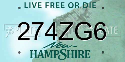 274ZG6 New Hampshire License Plate