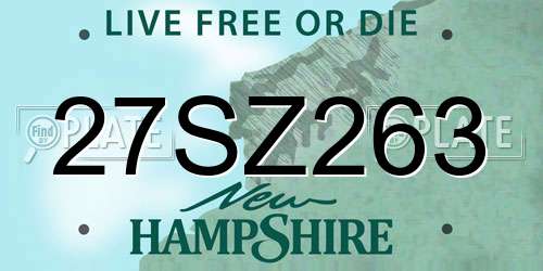 27SZ263 New Hampshire License Plate