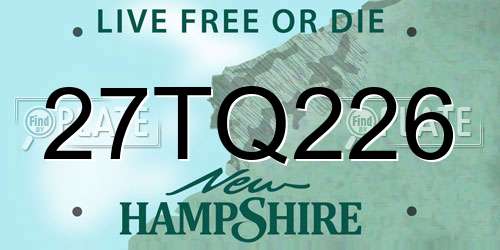 27TQ226 New Hampshire License Plate
