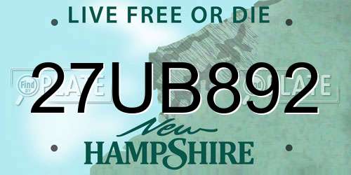 27UB892 New Hampshire License Plate