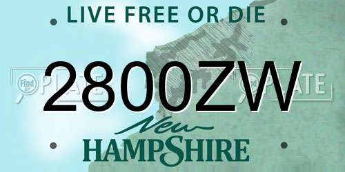 2800ZW New Hampshire License Plate