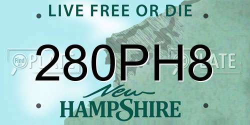 280PH8 New Hampshire License Plate