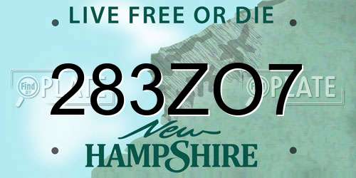 283ZO7 New Hampshire License Plate