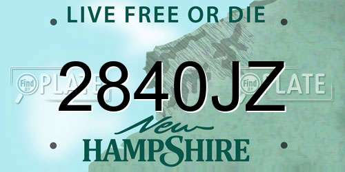 2840JZ New Hampshire License Plate