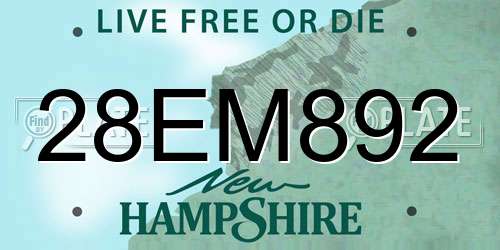 28EM892 New Hampshire License Plate