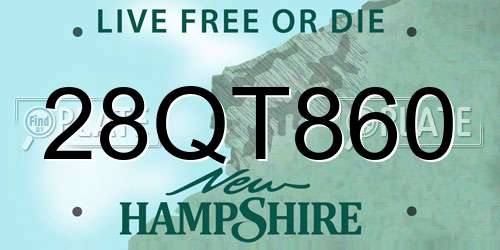 28QT860 New Hampshire License Plate