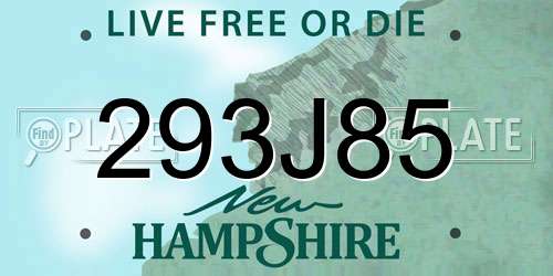 293J85 New Hampshire License Plate