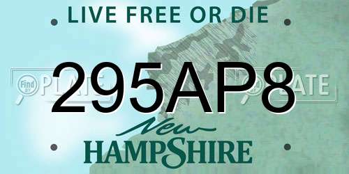 295AP8 New Hampshire License Plate