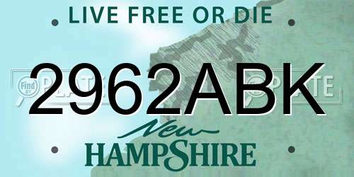 2962ABK New Hampshire License Plate