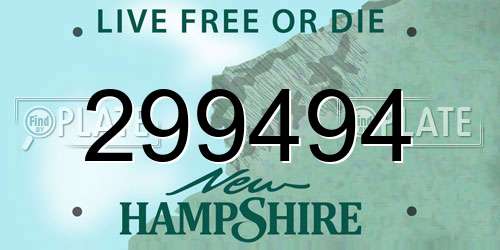 299494 New Hampshire License Plate