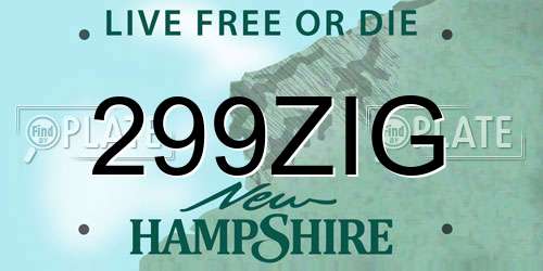 299ZIG New Hampshire License Plate