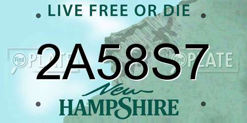 2A58S7 New Hampshire License Plate