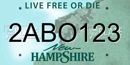 2ABO123 New Hampshire License Plate