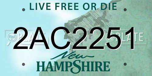 2AC2251 New Hampshire License Plate