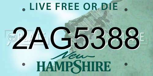 2AG5388 New Hampshire License Plate