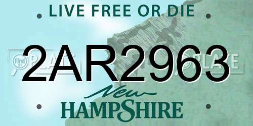 2AR2963 New Hampshire License Plate