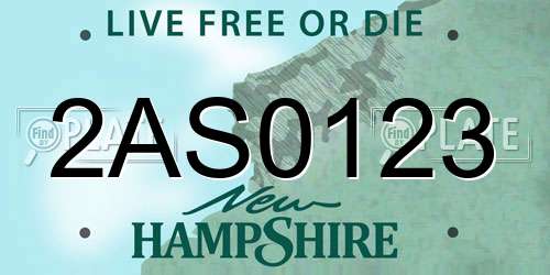2AS0123 New Hampshire License Plate