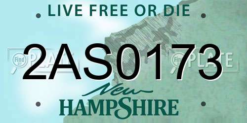 2AS0173 New Hampshire License Plate