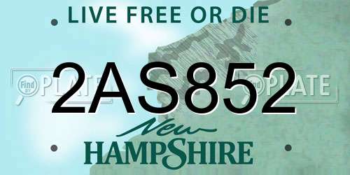 2AS852 New Hampshire License Plate