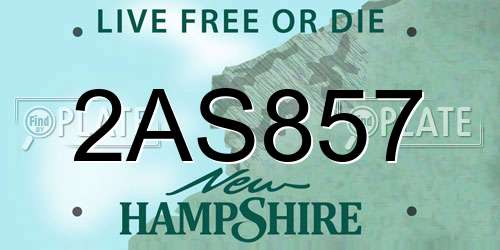 2AS857 New Hampshire License Plate