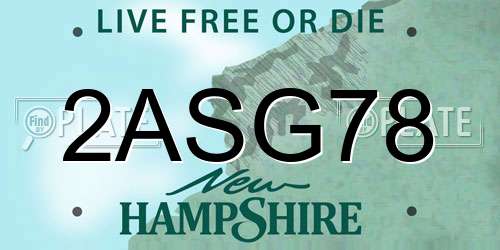 2ASG78 New Hampshire License Plate