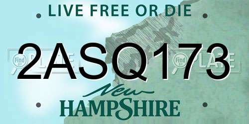2ASQ173 New Hampshire License Plate