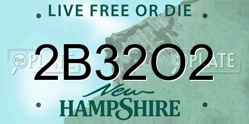 2B32O2 New Hampshire License Plate