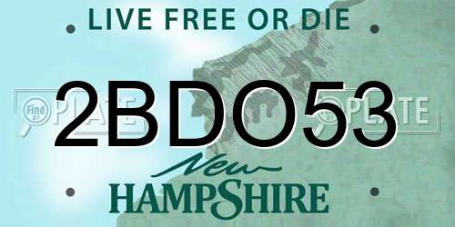 2BDO53 New Hampshire License Plate