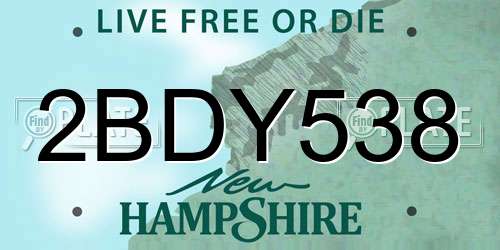 2BDY538 New Hampshire License Plate