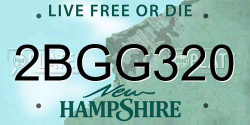 2BGG320 New Hampshire License Plate