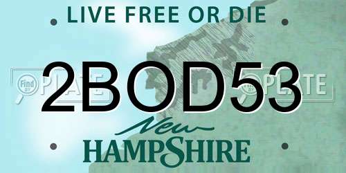 2BOD53 New Hampshire License Plate