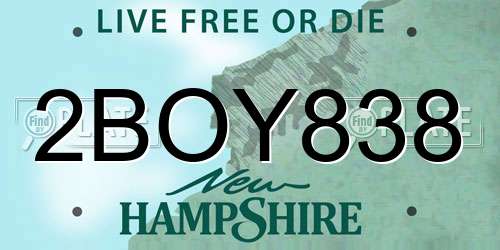 2BOY838 New Hampshire License Plate