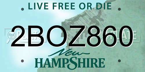 2BOZ860 New Hampshire License Plate