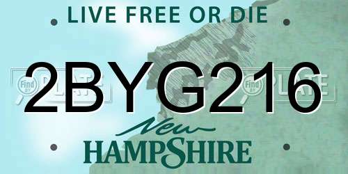 2BYG216 New Hampshire License Plate