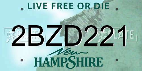 2BZD221 New Hampshire License Plate