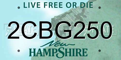 2CBG250 New Hampshire License Plate