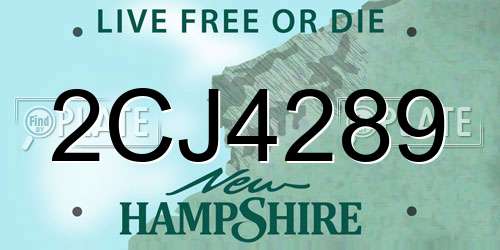2CJ4289 New Hampshire License Plate