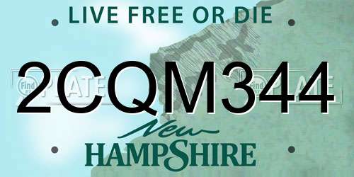 2CQM344 New Hampshire License Plate
